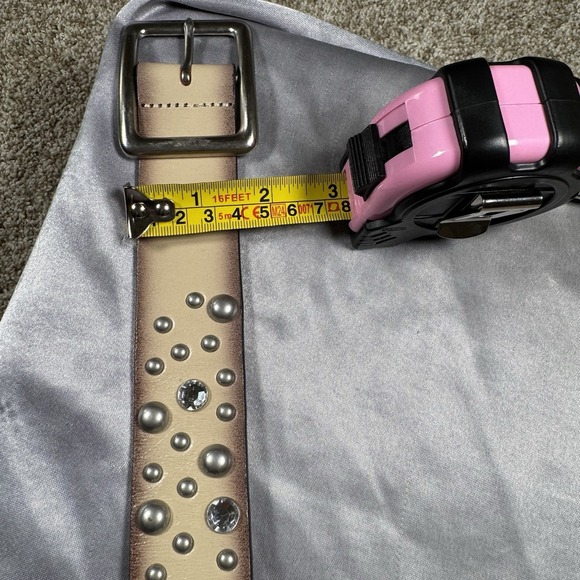 Studded Genuine Leather Rhinestone Ombre Beige 45" Belt Size L - Picture 6 of 7